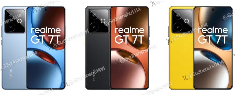 رندرهای Realme GT 7T در رنگ‌های آبی، مشکی و زرد منتشر شد