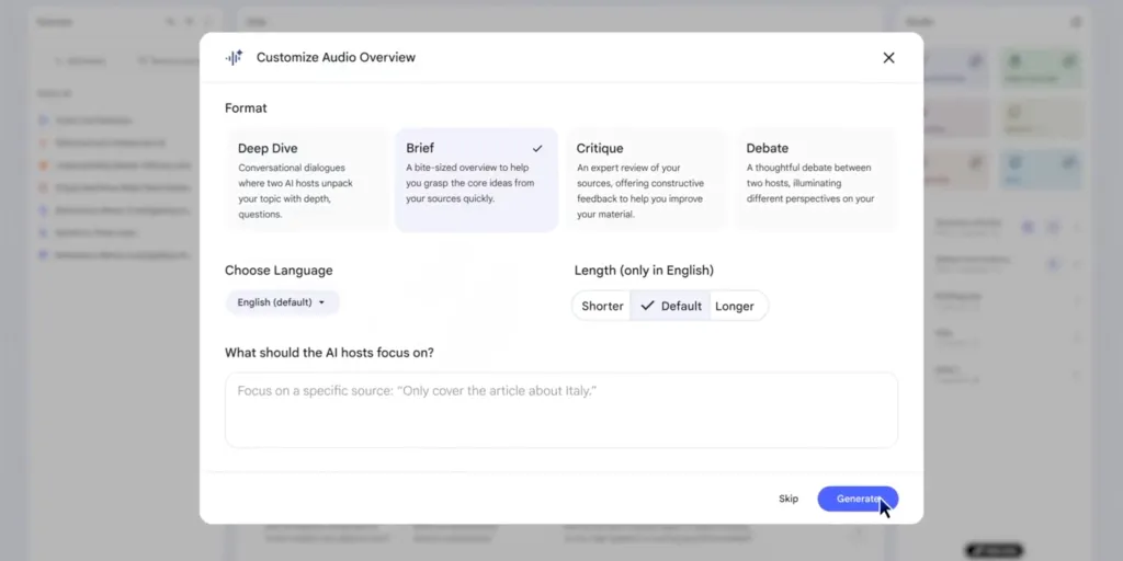 به‌روزرسانی سه فرمت تازه در Audio Overview توسط NotebookLM 